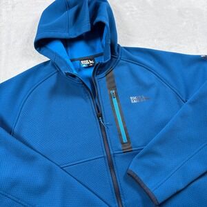 Eddie Bauer First Ascent Mens Blue Grid Fleece Full Zip Hoodie Large Outdoor L